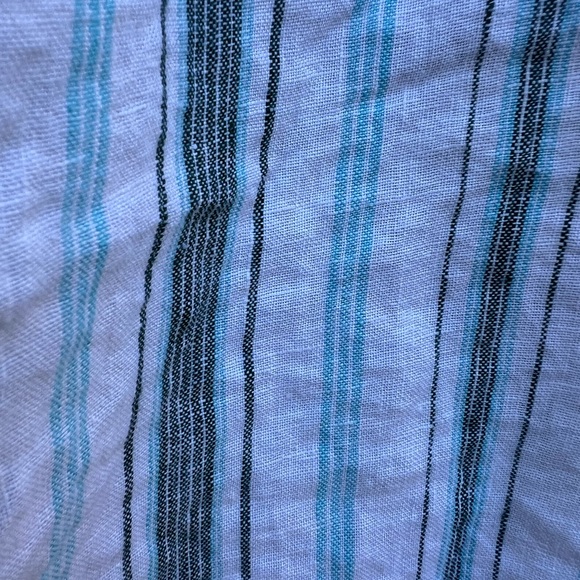 TALBOTS White and Turquiose Striped 100% Linen Blouse Top Women’s Medium Petite - Picture 6 of 11